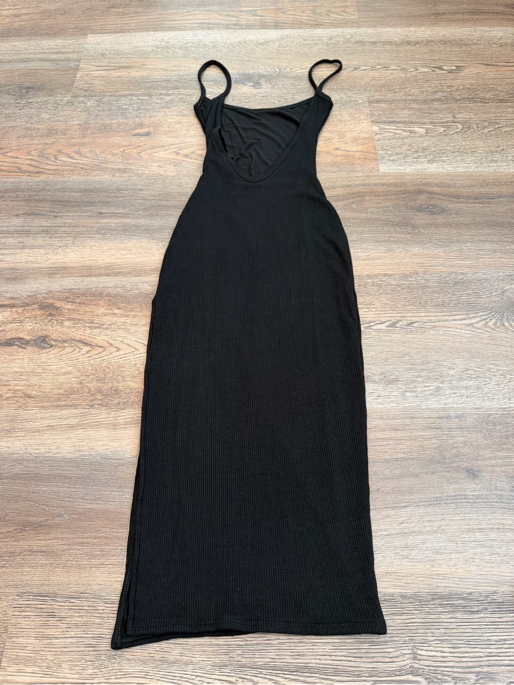 Windsor Black Ribbed Bodycon Maxi Dress Low Back Slit Spaghetti Strap Small - Picture 4 of 7
